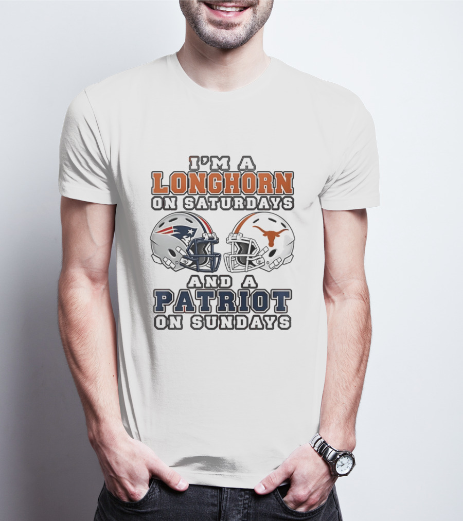 Texas Longhorns Saturdays New England Patriots Sundays Helmets 2026 T-Shirt