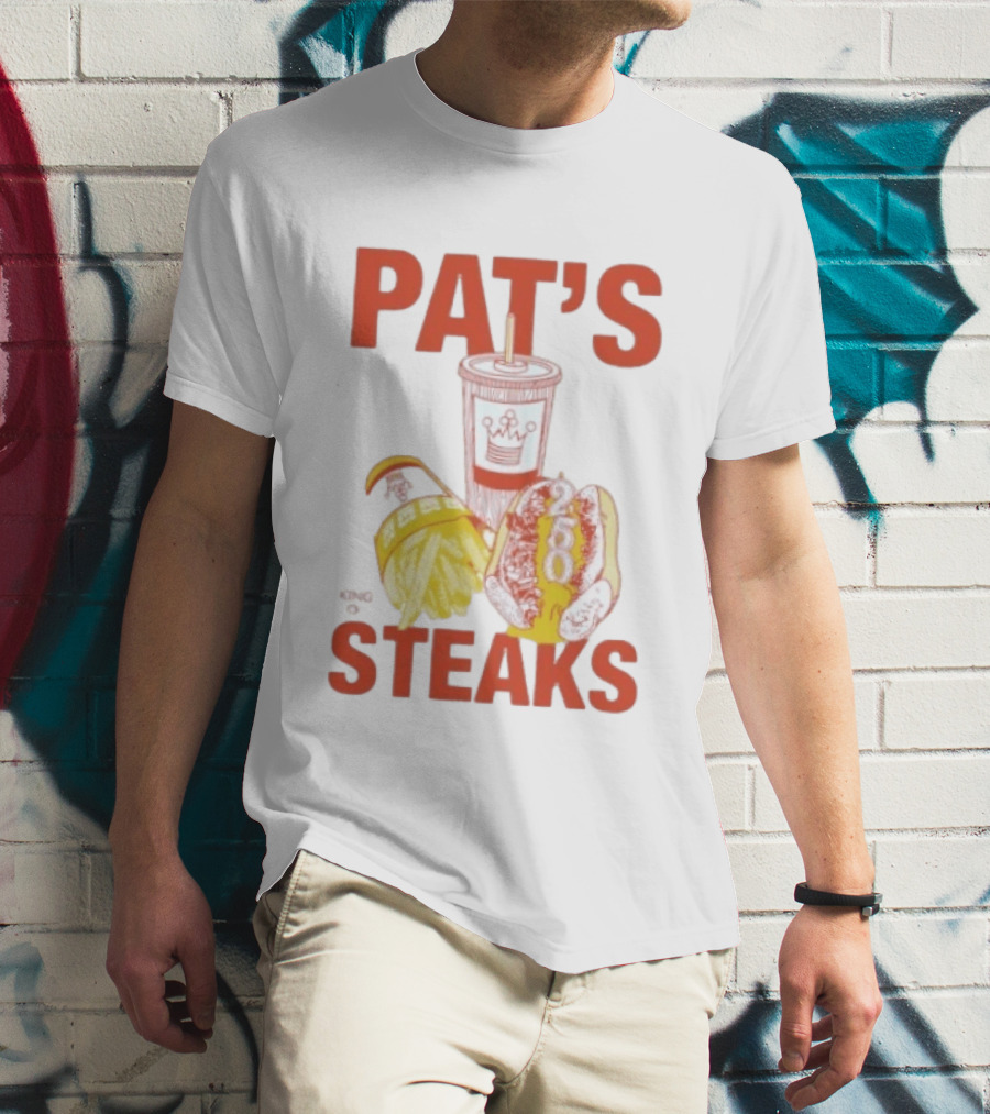 Pat's King Of Steaks 250 Cheesesteak Philadelphia Iconic Sandwich And Drink T-Shirt