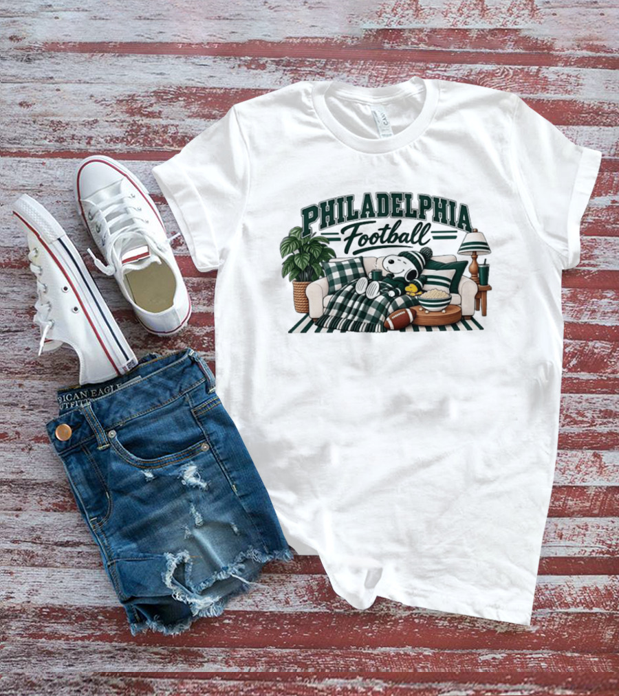 Philadelphia Eagles Football Snoopy Woodstock Cozy Couch T-Shirt