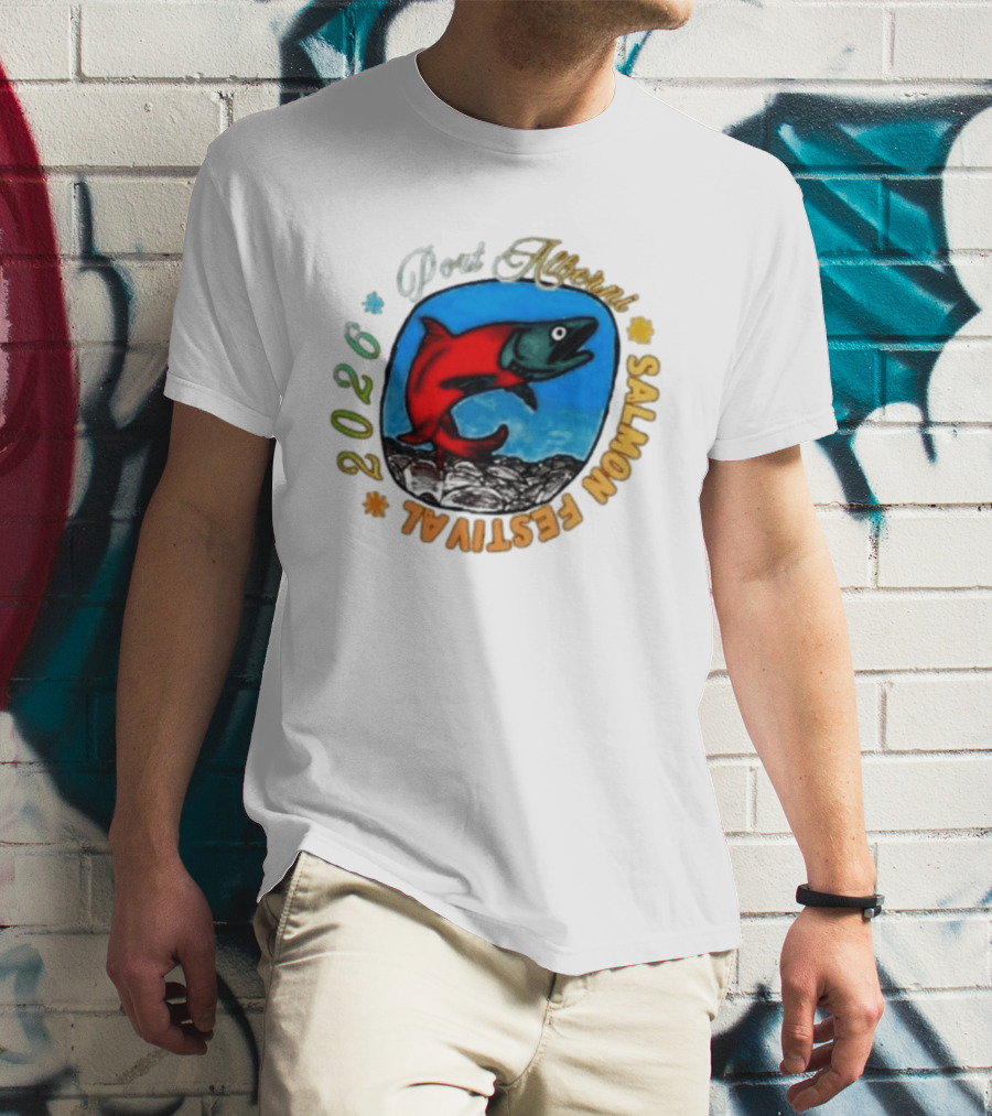 Port Alberni 2026 Salmon Festival Vibrant Red Fish Jumping T-Shirt