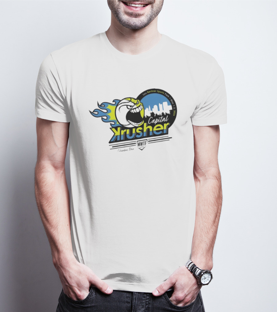 Berliner Sports Capital Krusher Softball 2014 Event Krusher Character With Flames T-Shirt