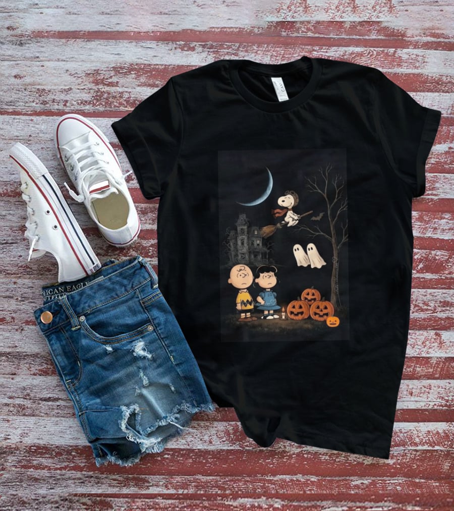 Charlie Brown Lucy And Snoopy Halloween Great Pumpkin Ghosts Haunted House T-Shirt