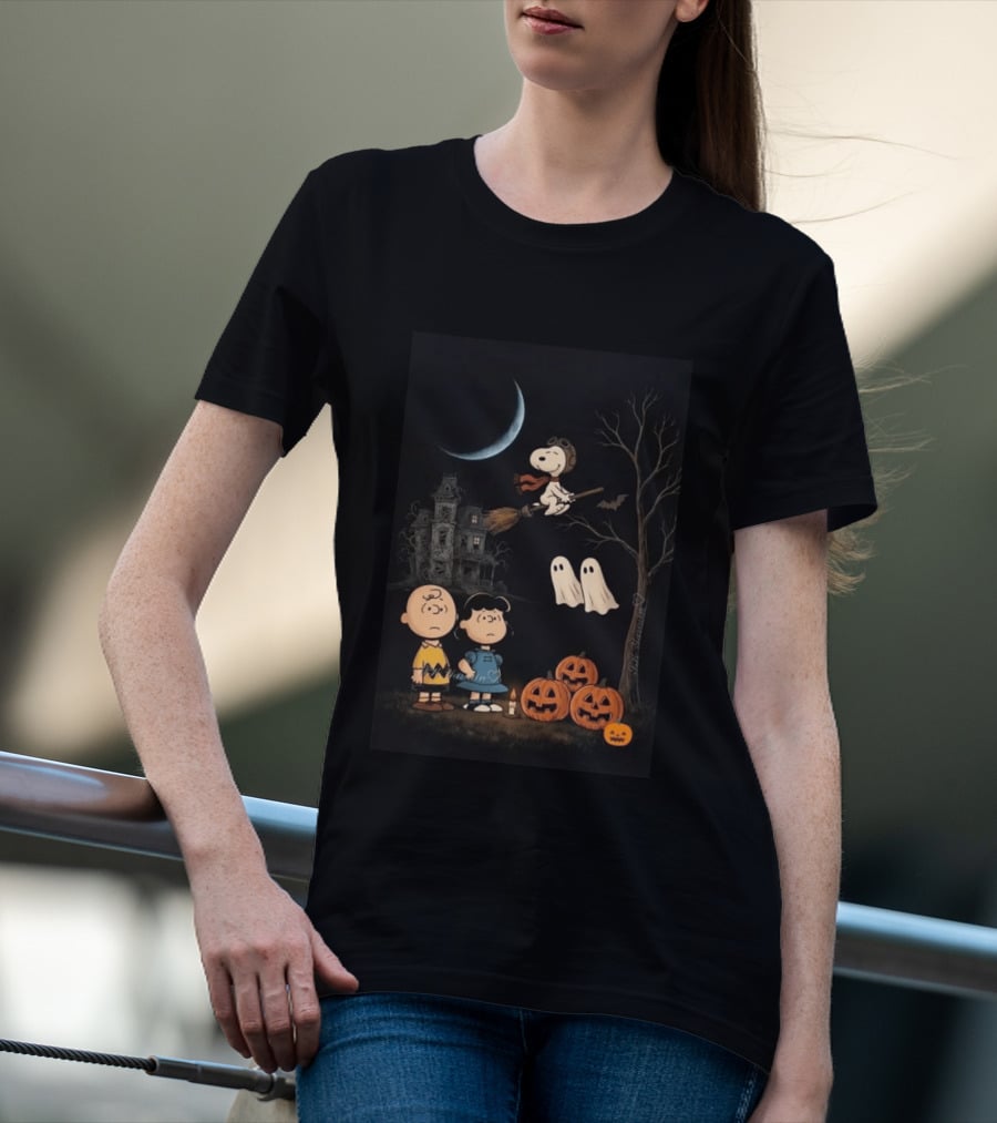 Charlie Brown Lucy And Snoopy Halloween Great Pumpkin Ghosts Haunted House T-Shirt