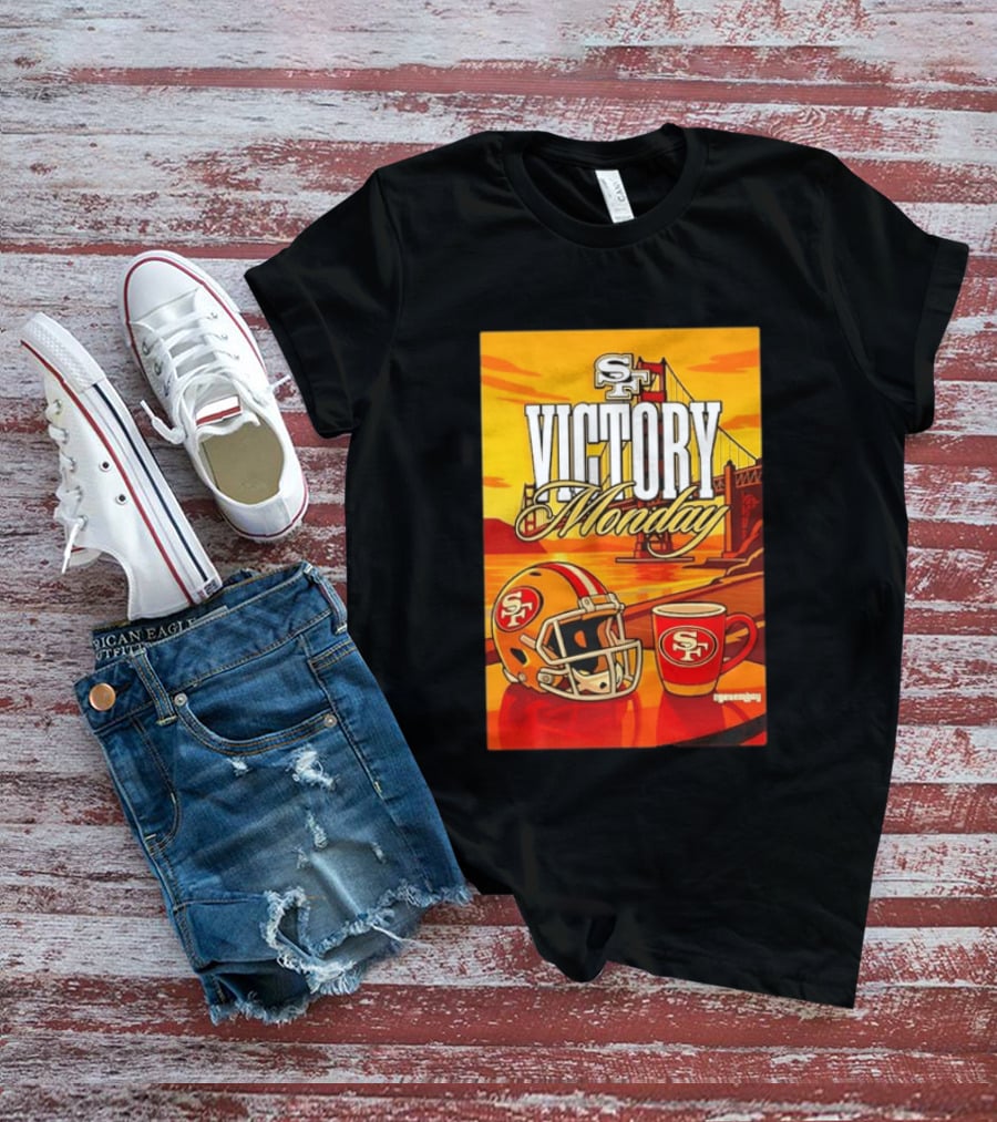 San Francisco 49ers Victory Monday Golden Gate Helmet And Coffee T-Shirt