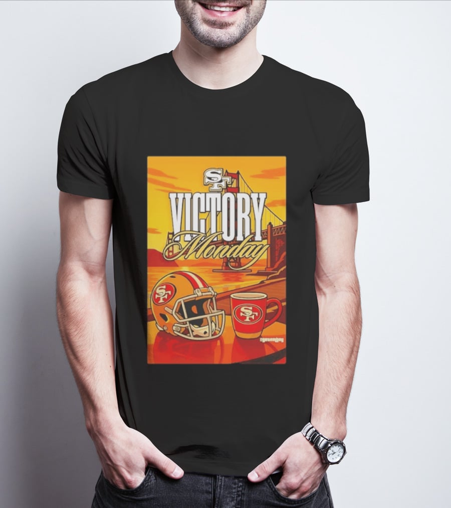 San Francisco 49ers Victory Monday Golden Gate Helmet And Coffee T-Shirt