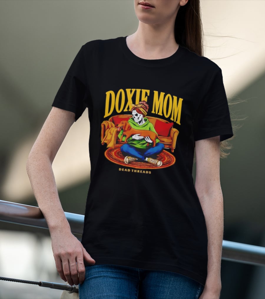 Doxie Mom Skeleton With Dachshund Wiener Dog Dead Threads T-Shirt