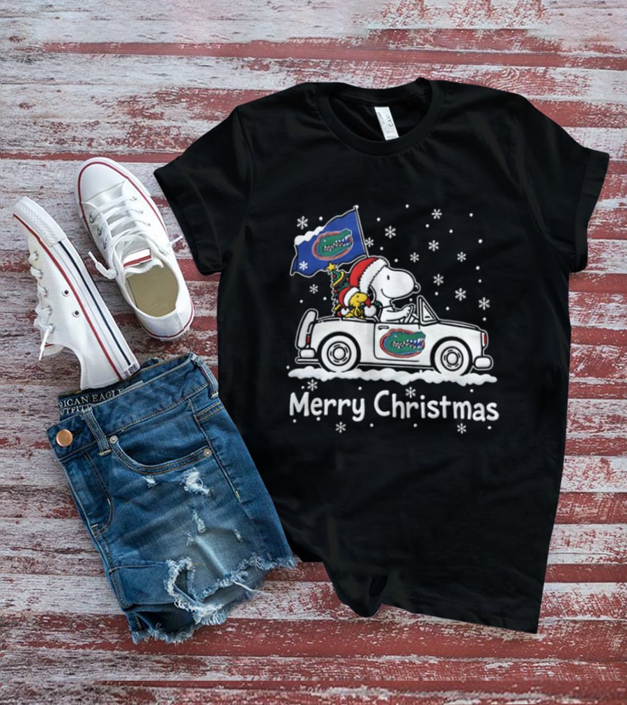 Florida Gators Snoopy Woodstock Driving Car Merry Christmas 2026 Snowflakes T-Shirt