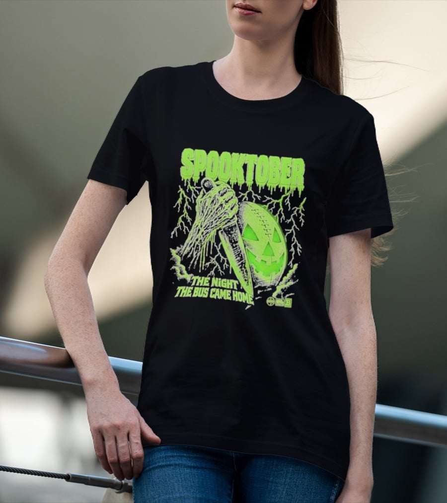 Spooktober The Night The Bus Came Home Halloween Knife Pumpkin Forest T-Shirt
