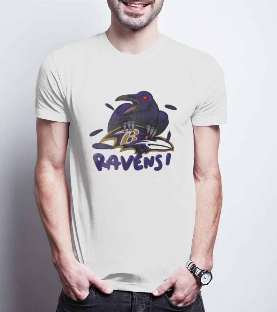 Baltimore Ravens Raven Bird Perched On Iconic Logo Ravens T-Shirt