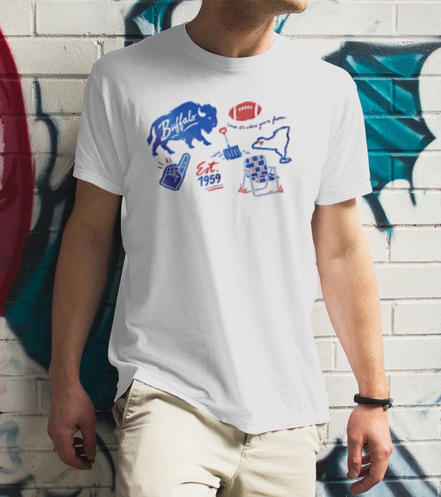 Buffalo Bills Established 1959 Football Shovel Map Chair Icons Where You Are From T-Shirt