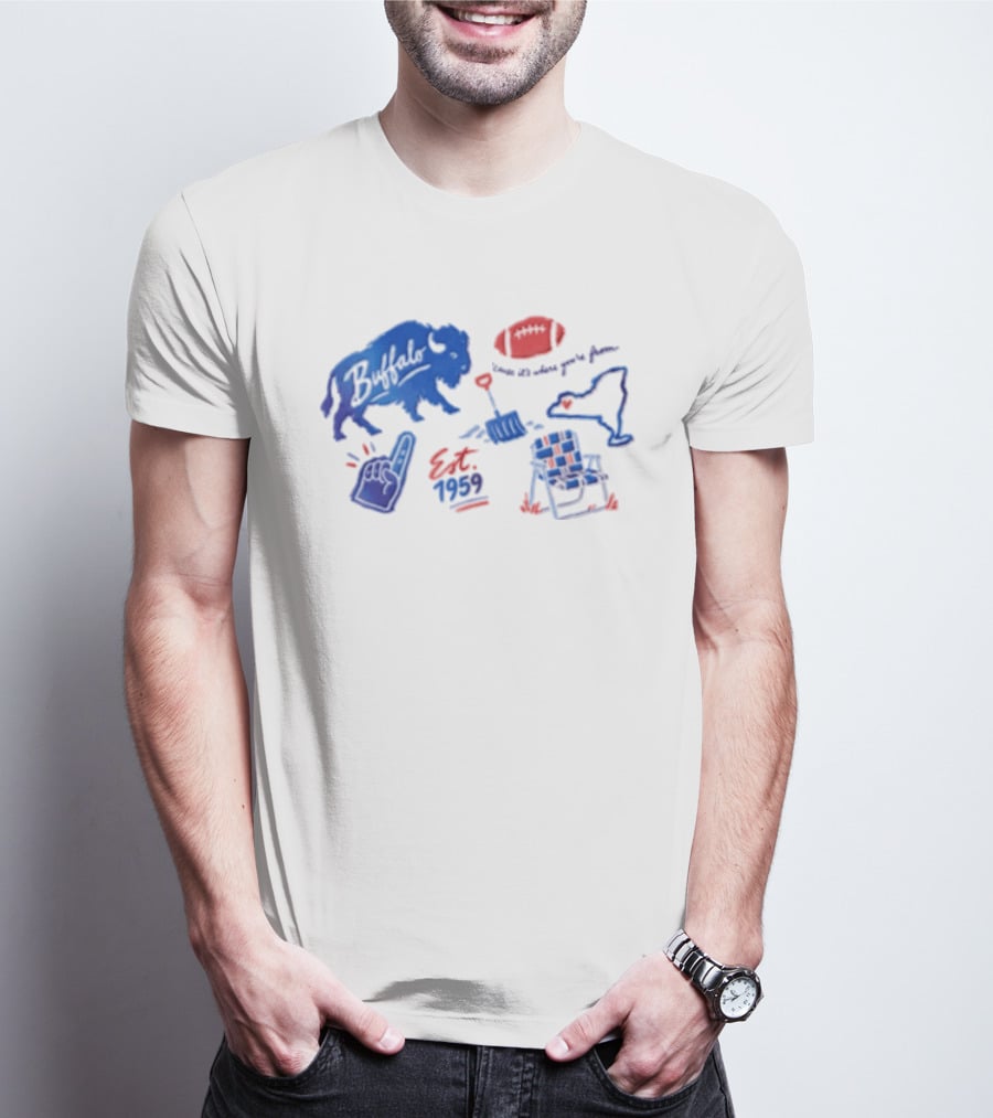 Buffalo Bills Established 1959 Football Shovel Map Chair Icons Where You Are From T-Shirt
