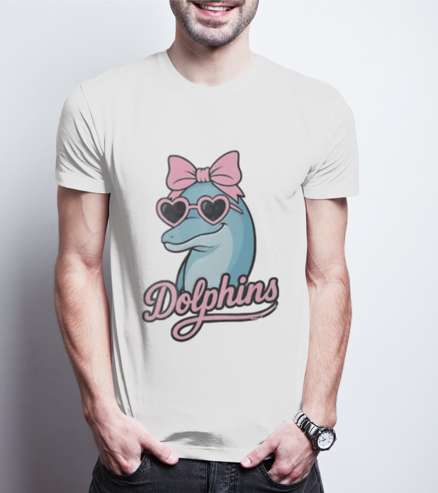 Dolphins Blue Dolphin Pink Bow Heart Sunglasses T-Shirt