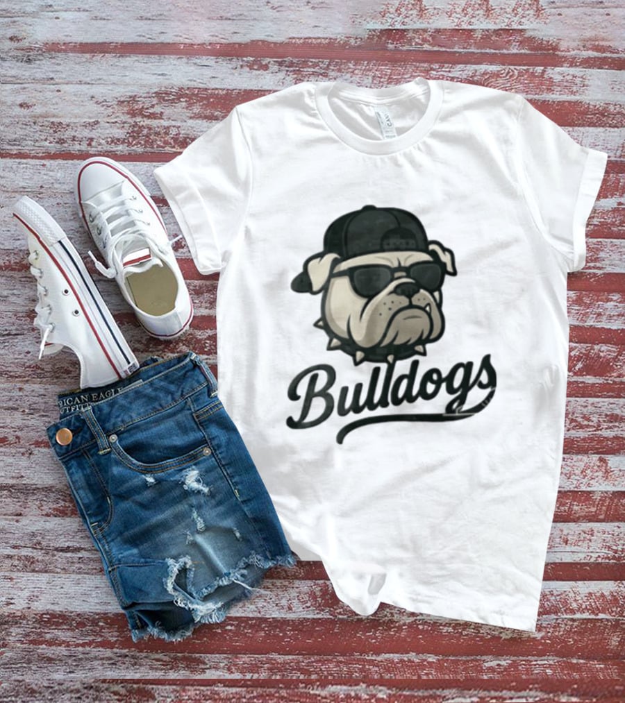 Bulldogs Mascot With Sunglasses Cap And Spiked Collar T-Shirt