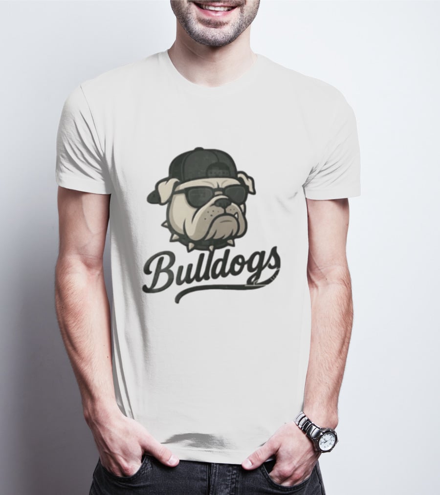 Bulldogs Mascot With Sunglasses Cap And Spiked Collar T-Shirt