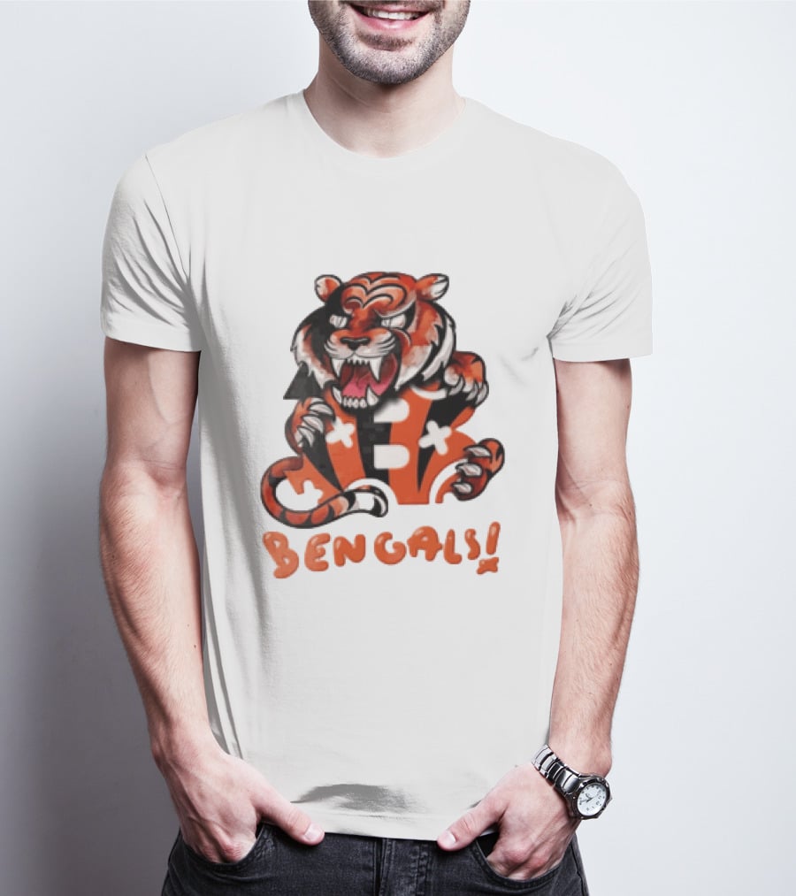 Cincinnati Bengals Snarling Tiger Over Bold B T-Shirt