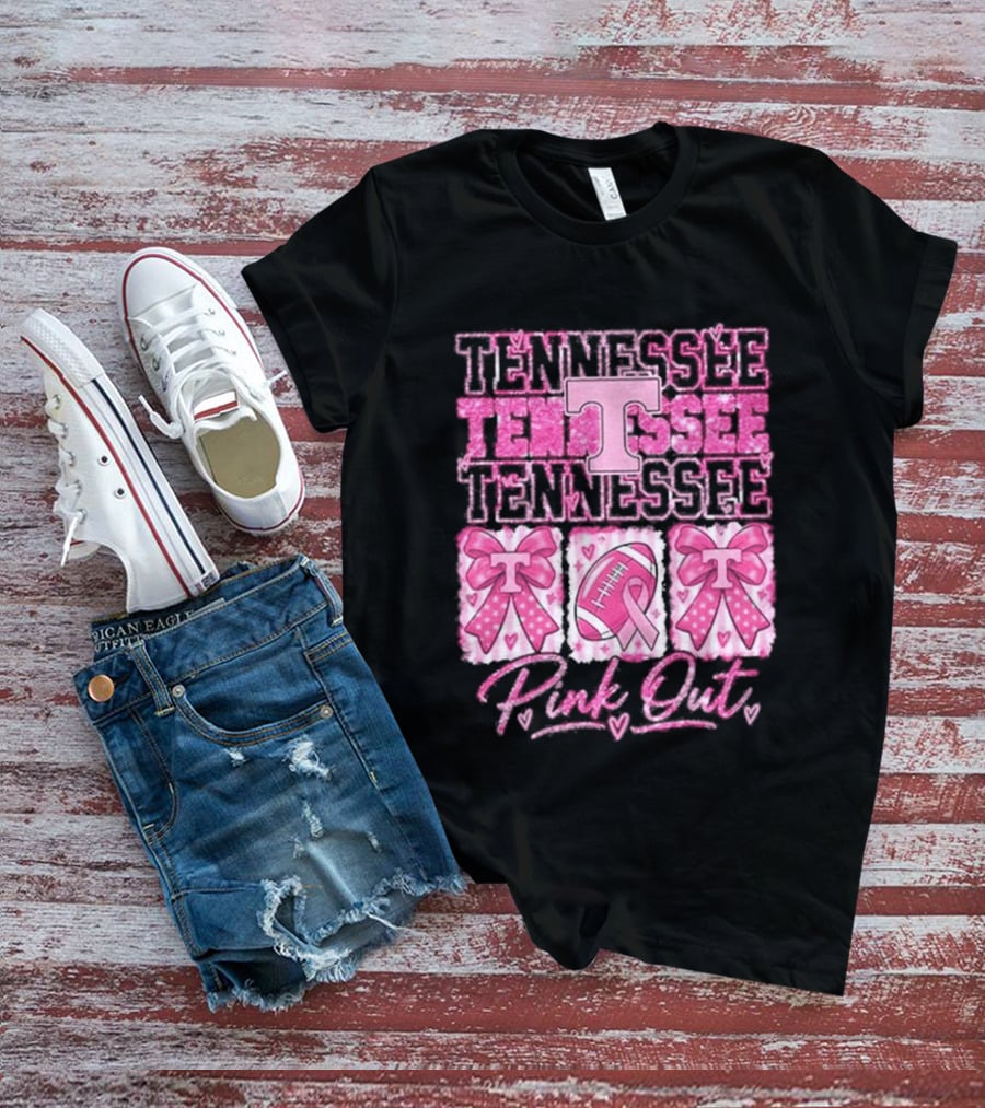 Tennessee Volunteers Pink Out Breast Cancer Awareness Game Day Football Bow Ribbons T-Shirt