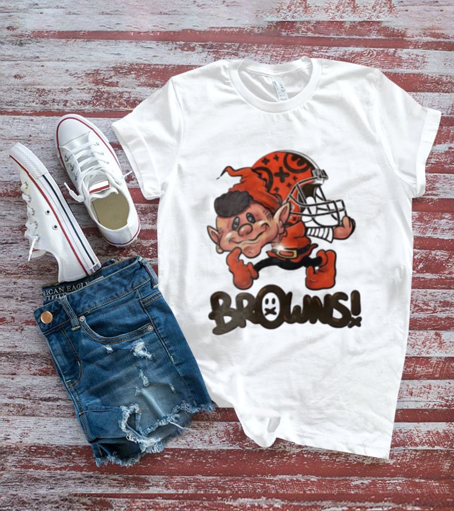 Cleveland Browns Elf Holding Football Helmet Browns T-Shirt