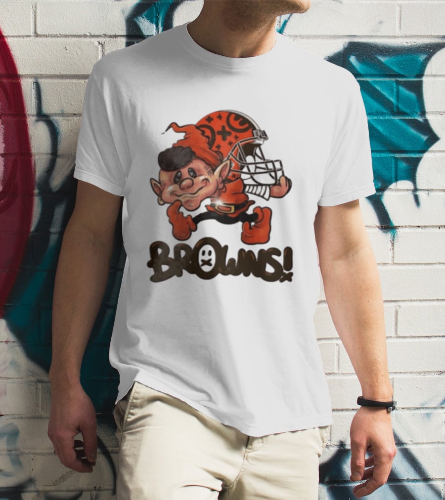 Cleveland Browns Elf Holding Football Helmet Browns T-Shirt