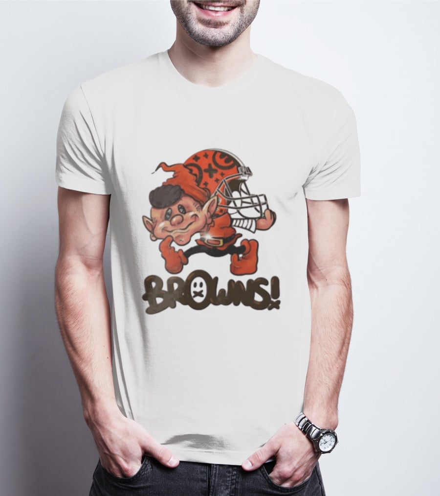 Cleveland Browns Elf Holding Football Helmet Browns T-Shirt