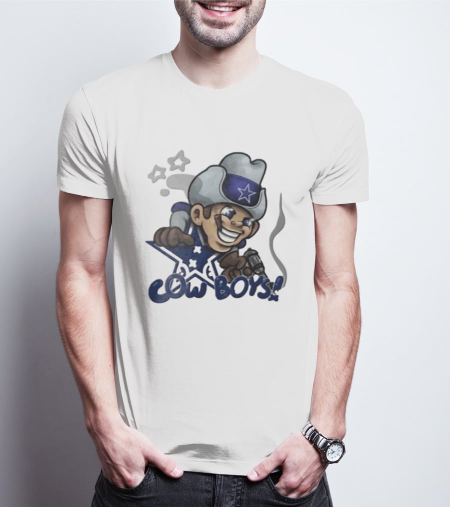 Dallas Cowboys Cartoon Cowboy Holding Revolver Cigar With Stars And Star Hat T-Shirt