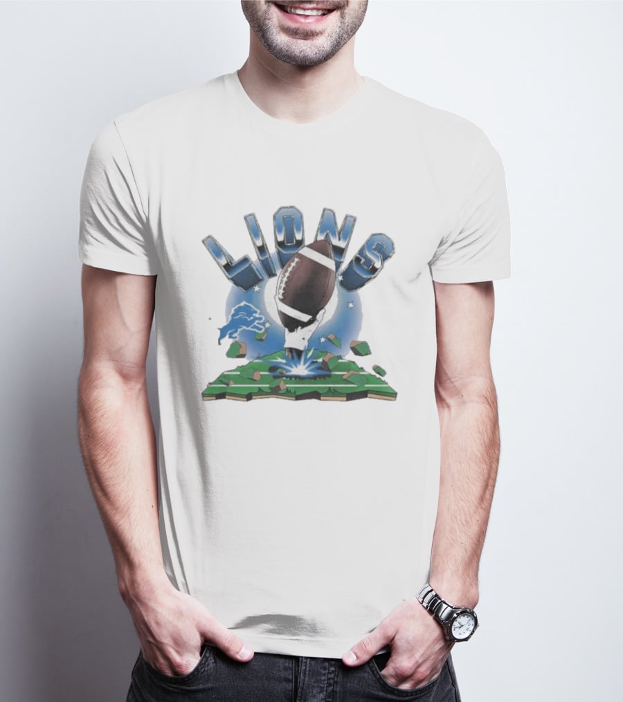 Lions Football Emblem With Exploding Earth T-Shirt