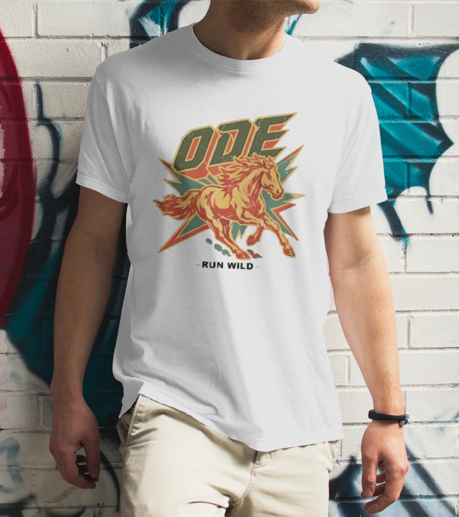 Ode Run Wild Distressed Horse Lightning Bolt Vintage Equine T-Shirt