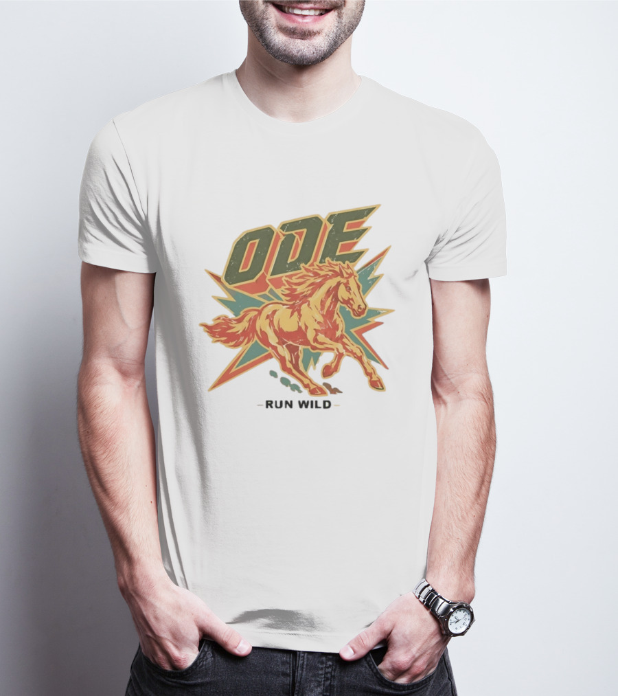 Ode Run Wild Distressed Horse Lightning Bolt Vintage Equine T-Shirt
