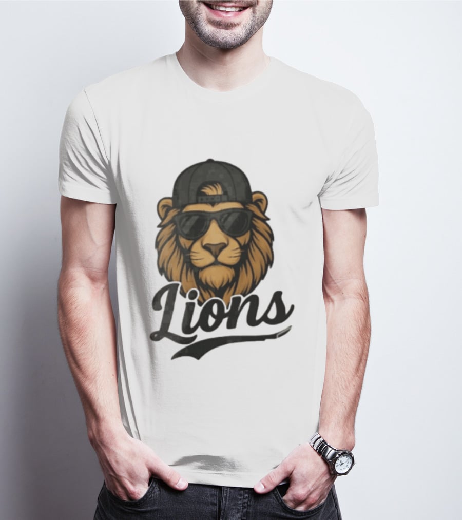 Detroit Lions Cool Lion Wearing Shades And Cap T-Shirt