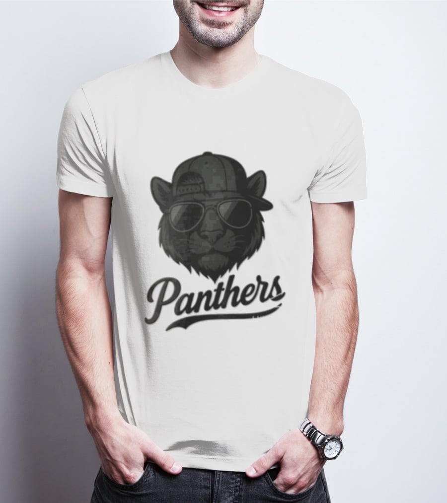 Panthers Cool Cat In Sunglasses And Baseball Cap T-Shirt