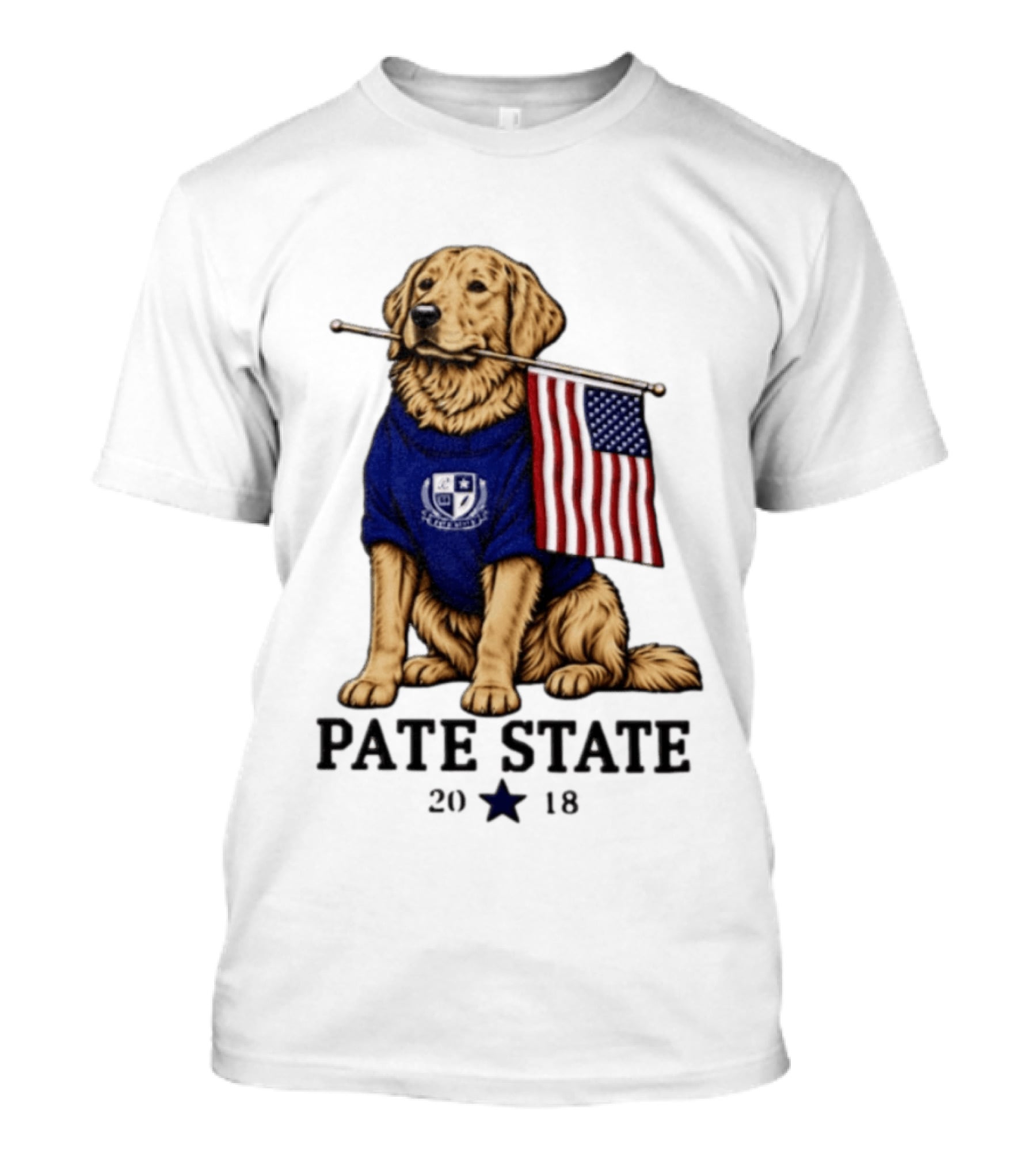 Pate State 2018 Golden Retriever American Flag T-Shirt