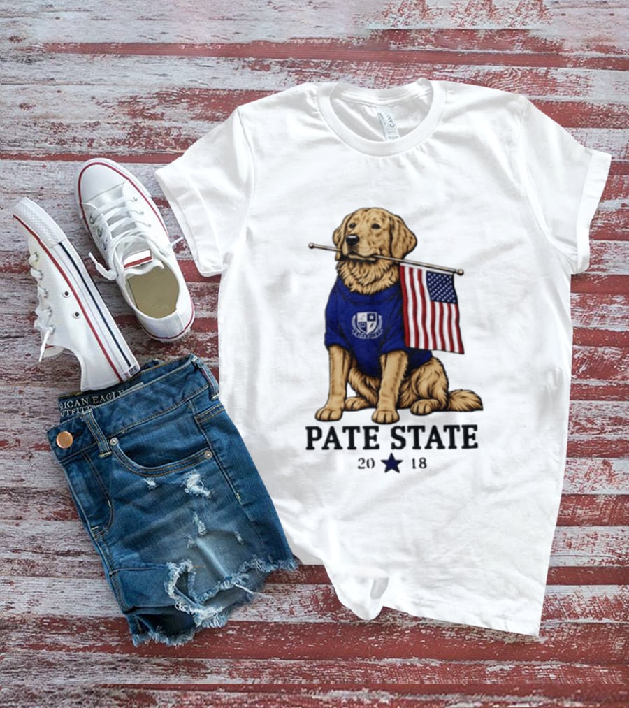 Pate State 2018 Golden Retriever American Flag T-Shirt