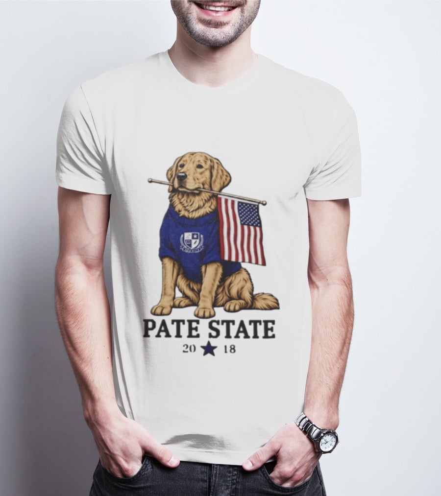 Pate State 2018 Golden Retriever American Flag T-Shirt