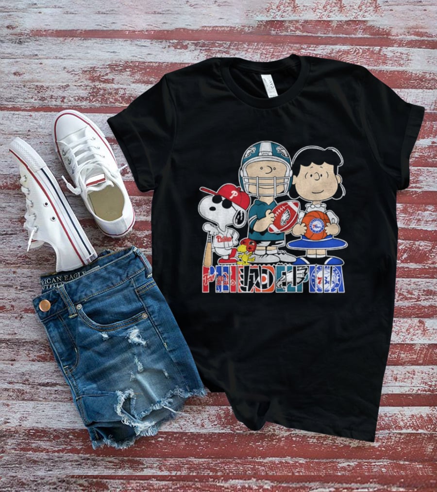 Peanuts Philadelphia Phillies Eagles 76ers Sports Characters T-Shirt