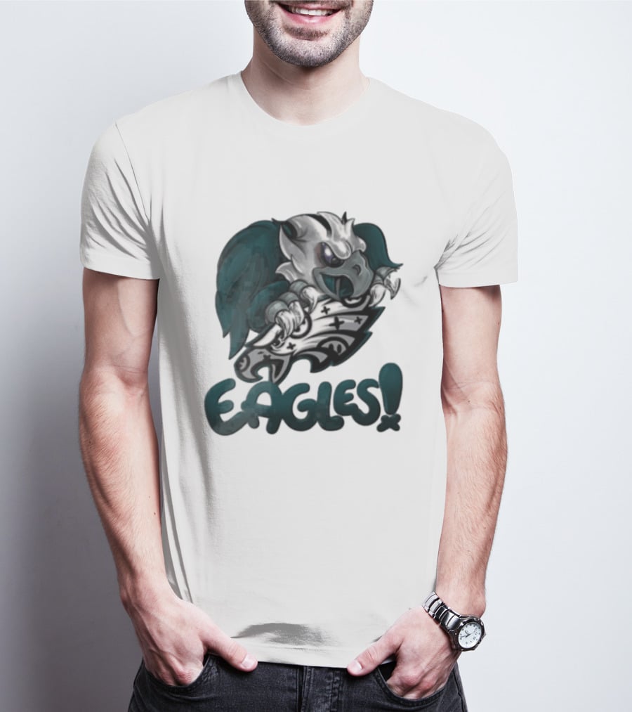 Philadelphia Eagles Aggressive Cartoon Eagle With Shield T-Shirt