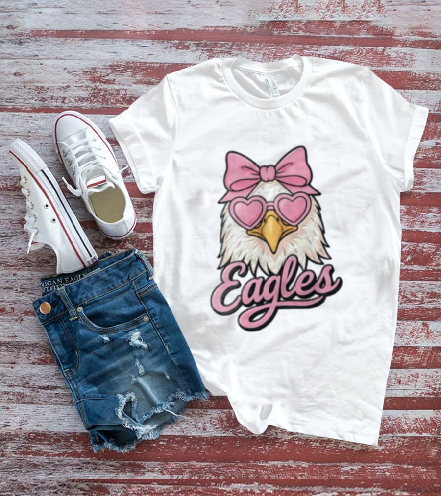Philadelphia Eagles Cute Eagle Pink Bow Heart Sunglasses T-Shirt