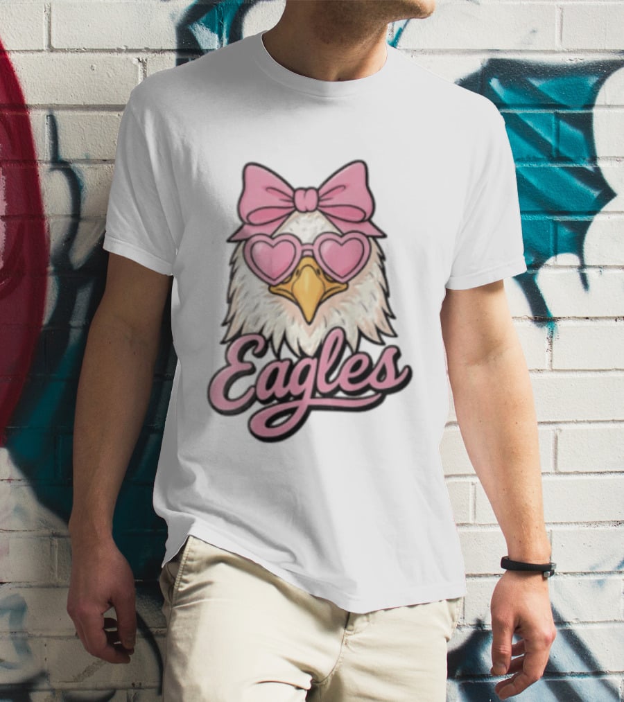 Philadelphia Eagles Cute Eagle Pink Bow Heart Sunglasses T-Shirt