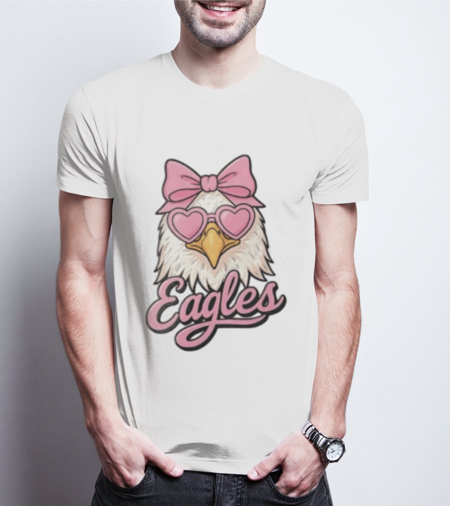 Philadelphia Eagles Cute Eagle Pink Bow Heart Sunglasses T-Shirt