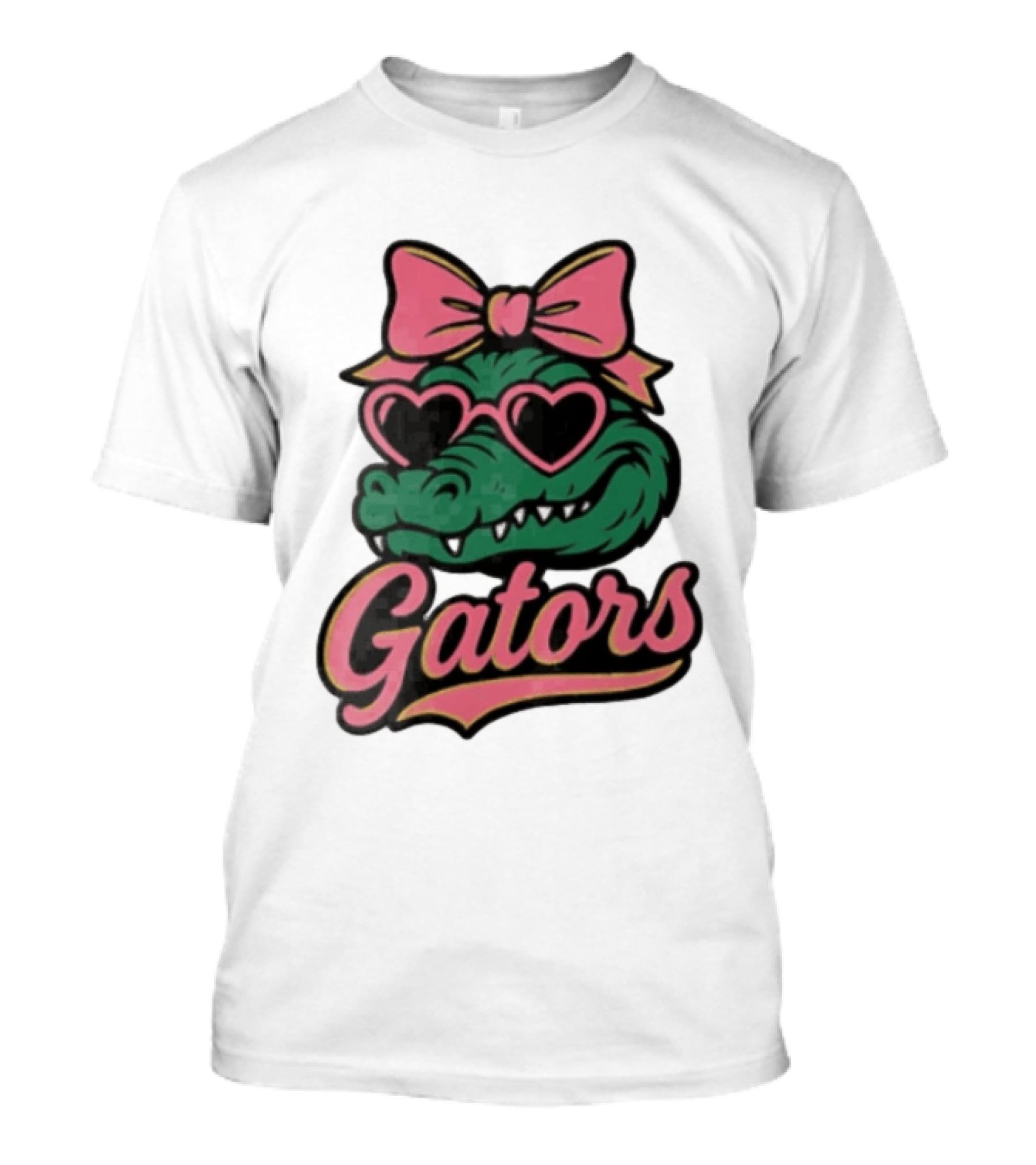 Florida Gators Green Alligator Pink Bow Heart Sunglasses T-Shirt