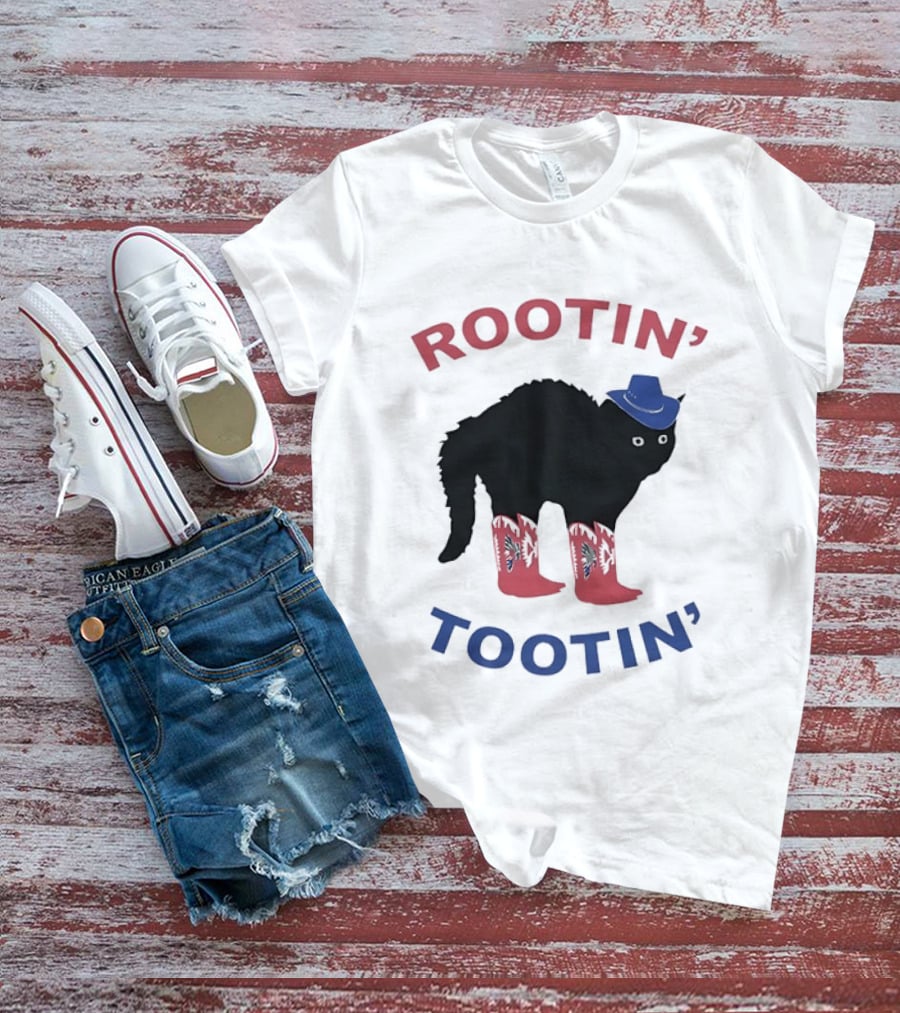 Rootin' Tootin' Cowboy Cat With Blue Hat And Red Boots T-Shirt
