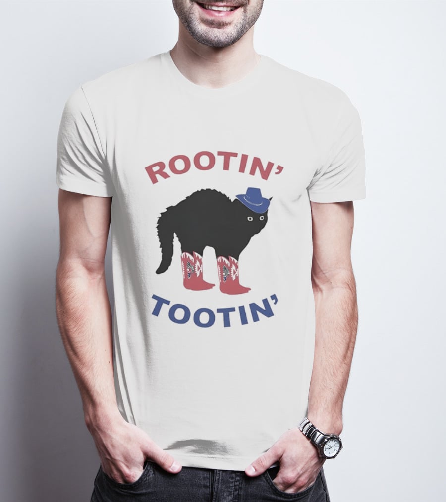 Rootin' Tootin' Cowboy Cat With Blue Hat And Red Boots T-Shirt