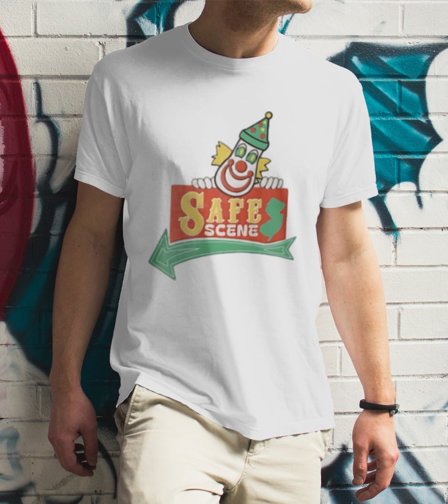 Safe Scene Clown Holding New Jersey Map Sign T-Shirt