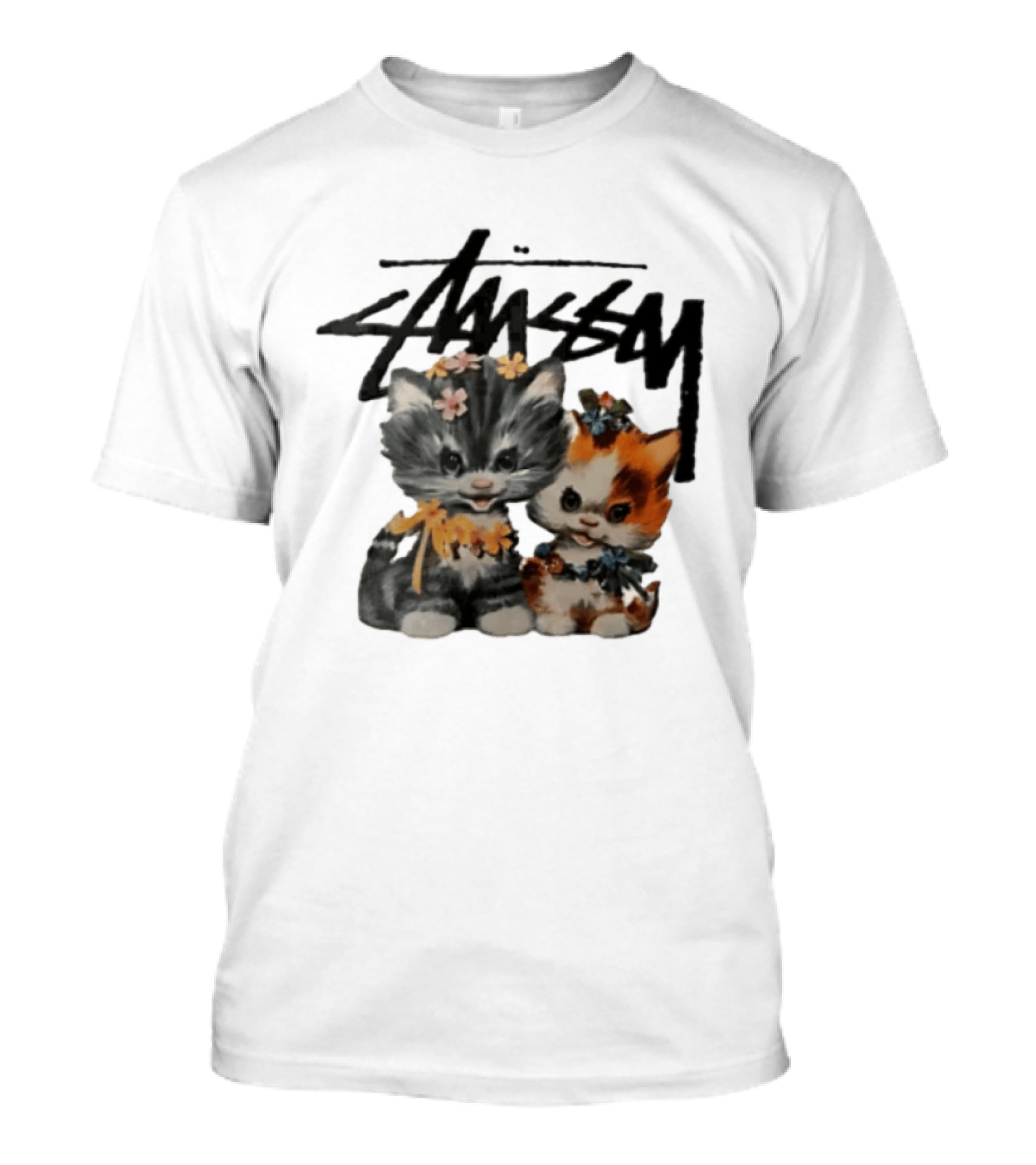 Stussy Two Kittens Flower Garlands T-Shirt
