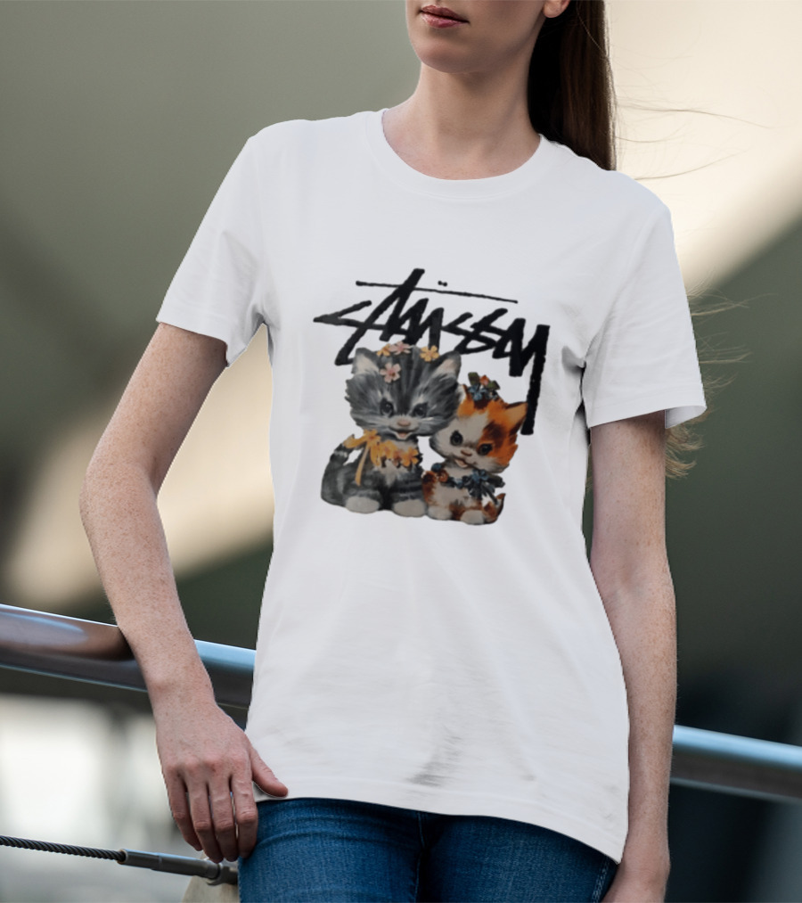 Stussy Two Kittens Flower Garlands T-Shirt