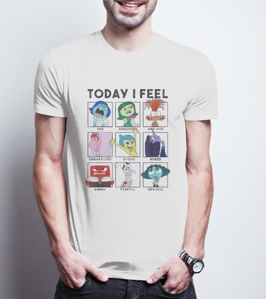 Today I Feel Sad Disgusted Anxious Embarrassed Joyous Bored Angry Fearful Envious Inside Out Emotions Chart T-Shirt