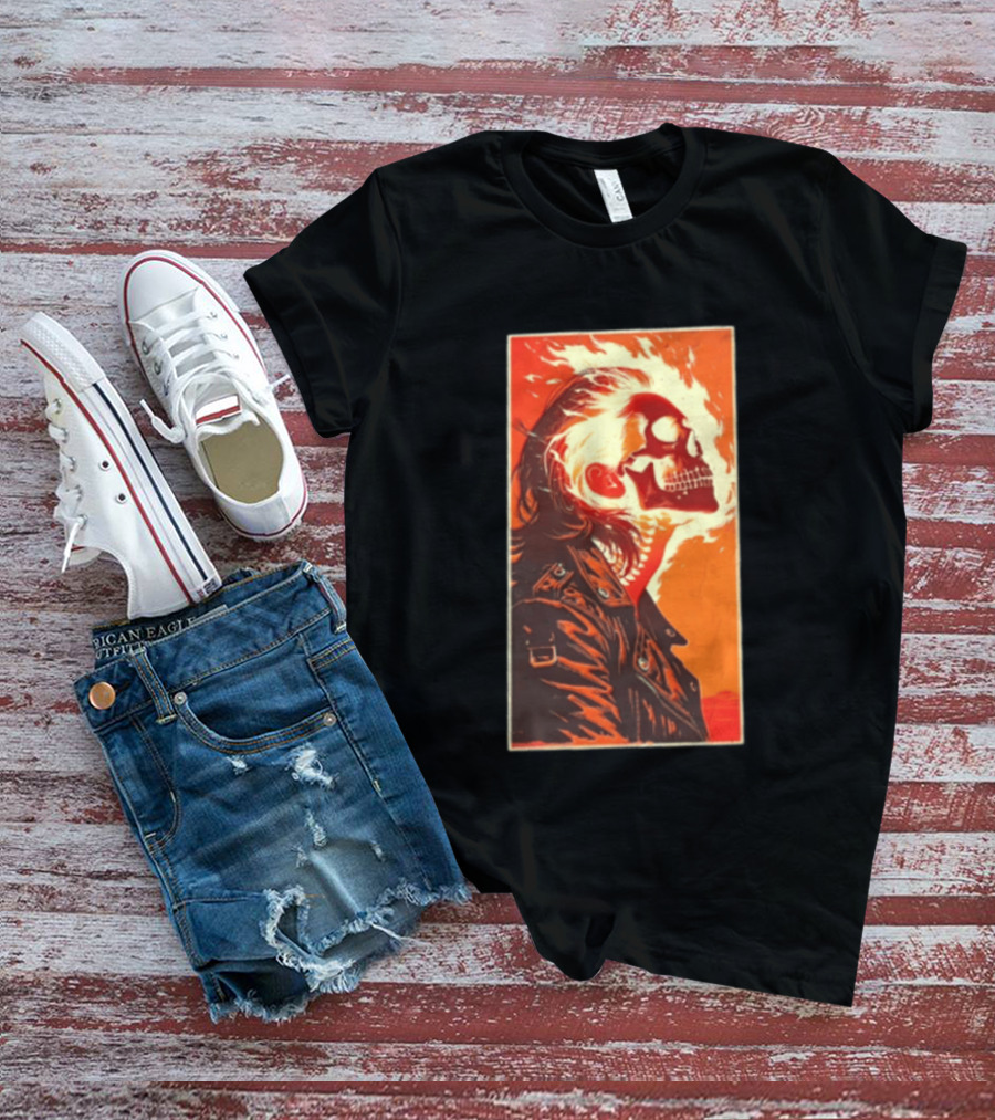 Burnout Flaming Skull Leather Jacket Man Fiery T-Shirt