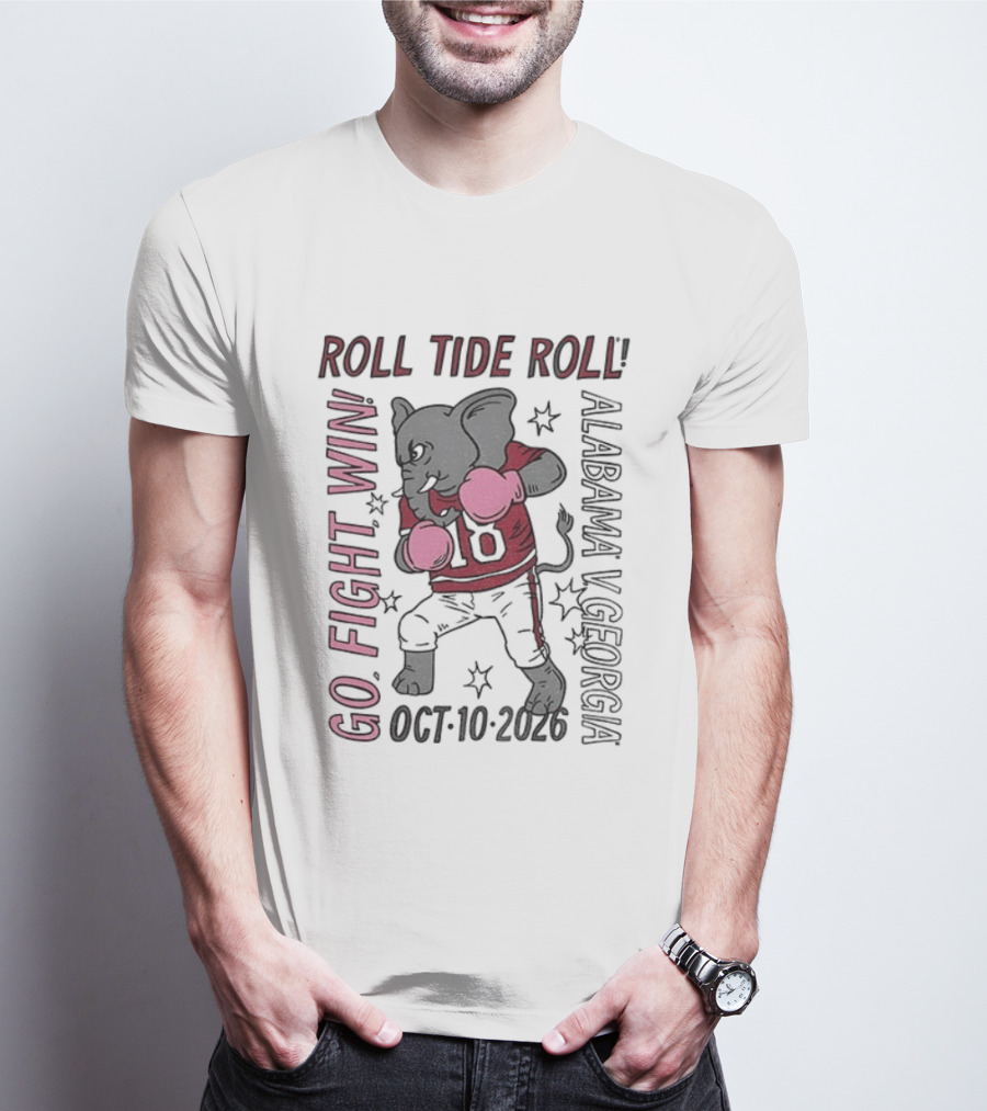 Alabama Crimson Tide Roll Tide Roll Go Fight Win October 10 2026 Vintage Elephant Boxing T-Shirt
