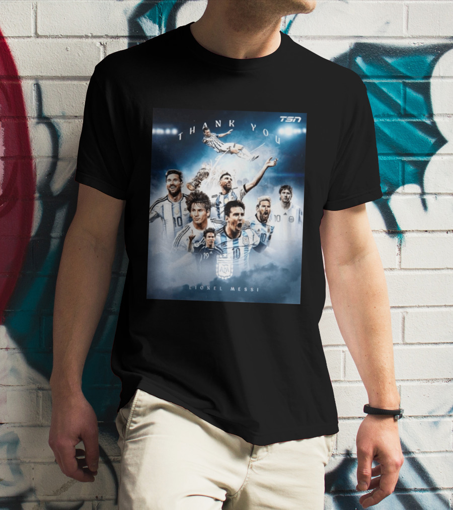 Thank You Lionel Messi TSN Argentina Soccer Legend With Trophy And Team Moments T-Shirt