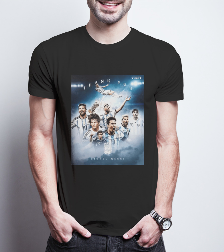 Thank You Lionel Messi TSN Argentina Soccer Legend With Trophy And Team Moments T-Shirt