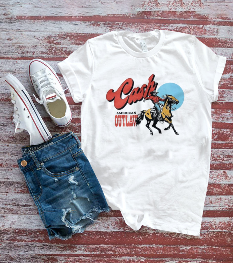 Cash American Outlaw Cowboy Riding Horse T-Shirt