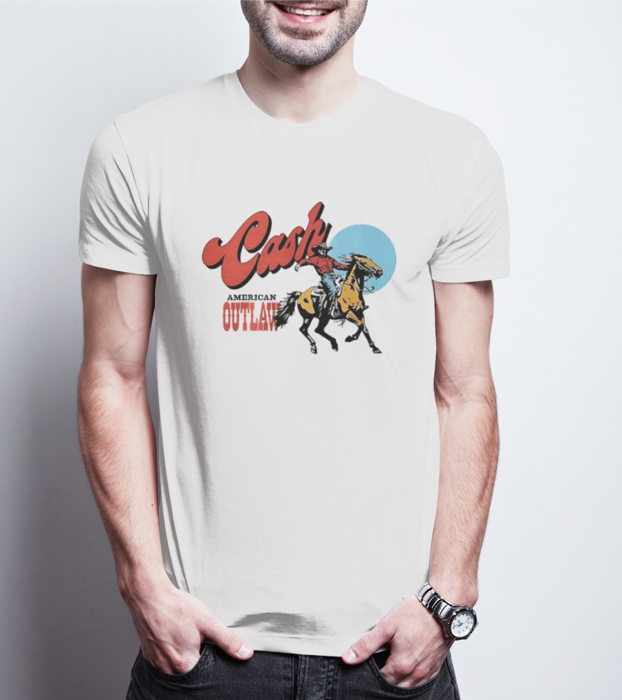 Cash American Outlaw Cowboy Riding Horse T-Shirt